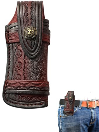 Funda para cuchillo plegable de cuero PU + funda horizontal y vertical + 15,5x6,7x4 cm + negra + con presilla para cinturón