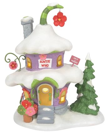 Department 56 Dr. Seuss Grinch Village Auntie Who's Bouquet House Lit Building, 8 Inch, Multicolor
