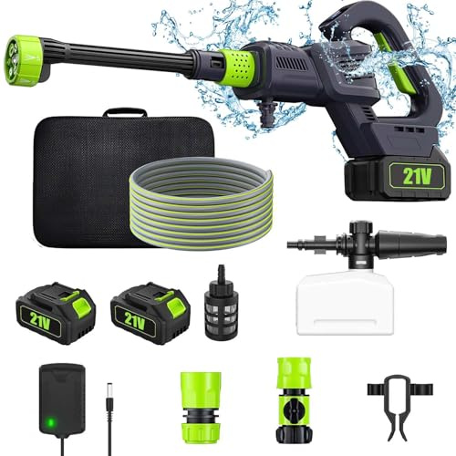 Pulitore ad alta pressione senza fili 3000 W, ugello multifunzione 6 in 1, pulitore ad alta pressione 200 bar, pistola per lavaggio auto, pulitori ad alta pressione (2 batterie)