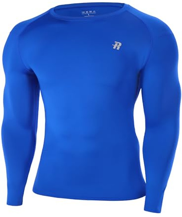 Runhit Men's Compression Base Layer Long Sleeve Top, Wicking UPF 50+ Thermal Undershirt for Cycling, Football, Rugby and Outdoor Sports Royal Blue L