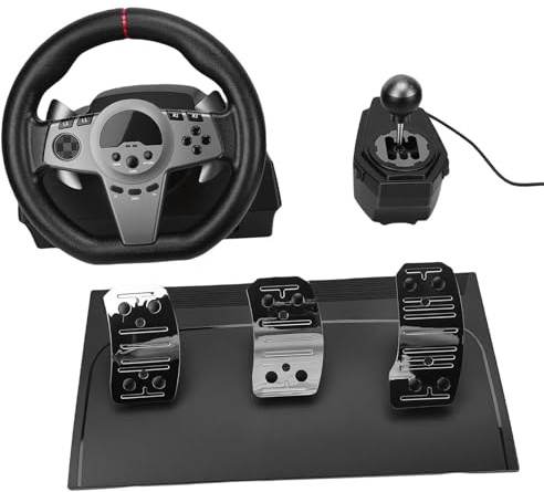 VELATEMOR Volante da Corsa, Rotazione dello Sterzo di 270° con Pedali a Induzione Lineare Hall e Leve del Cambio, Set di Volanti da Gioco Adatto, per PC Computer Gaming