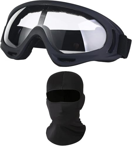 Lunettes de Protection, Lunette de Protection Travail, Lunettes de Sécurité Transparente avec Cagoule Moto, Lunettes-Masque de Sécurité Balaclava, Lunette de Sécurités pour Cyclisme, Ski, Laboratoire