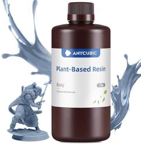 ANYCUBIC 3D Drucker Harz auf Pflanzenbasis, Geruchsarm, Sicherere und Zuverlässigere Zusammensetzung, Hohe Präzision, UV Schnelles Photopolymerharz für 405nm LCD 3D Printer (Grau,1000g)