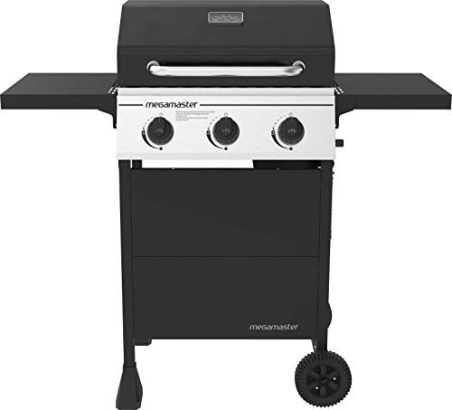 Megamaster Propane 3 Burner Gas Grill, Foldable Shelves with Warming Rack