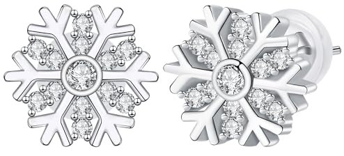 Arrebol Schneeflocke Ohrringe Damen 925 Sterling Silber Ohrstecker Schneeflocken mit 3A Zirkonia Ohrschmuck Für Frauen Erntedankfest Weihnachts Geschenk