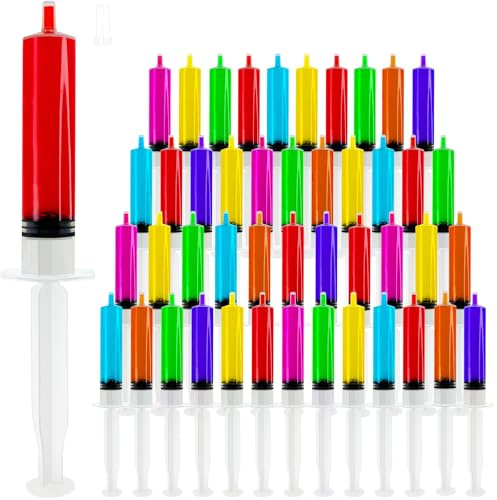 Paquete de 25 jeringas de plástico con tapa de punta de 60 ml de capacidad, reutilizables, jeringas duraderas para Halloween, día de Acción de Gracias, Navidad, despedidas de soltera