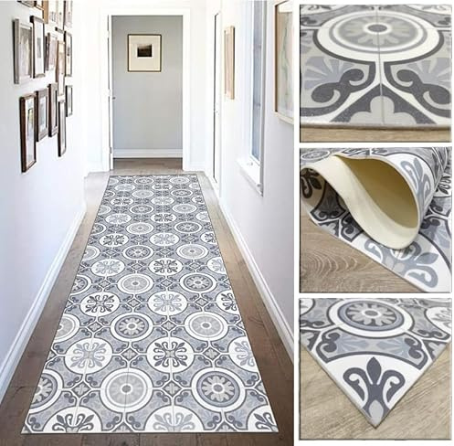 Alfombra Larga para Cocina Vinilo de Baldosas Hidráulica Antideslizlante, Tambien para pasillos, salita y entradas.