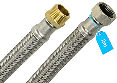 Rallonge de tuyau d'alimentation avec tresse en acier inoxydable 3/4'' AG x 3/4'' IG - Tuyau de vidange pour machine à laver - Tuyau flexible - Tuyau blindé (2 m de long)