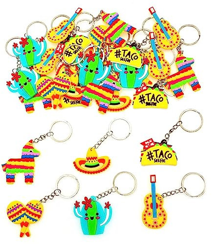 JZK 30x Mottoparty Mexikanische Fiesta Partyzubehör Dekorationen, Sombrero Hut Taco Kaktus Gitarre Maraca Esel Schlüsselanhänger, Cinco de Mayo Partygeschenke, mexikanische deko geschenke Andenken