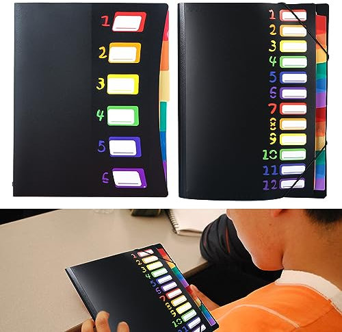 2PCS Dokumentenmappe A4,Zodors mit 12 Fächern 6 Fächern Etikett Dokumentenmappe for Home Office School Use Letter A4 Paper Dokumente Organisiere Ordnungsmappe Pultordner mit Gummizug Wasserdicht