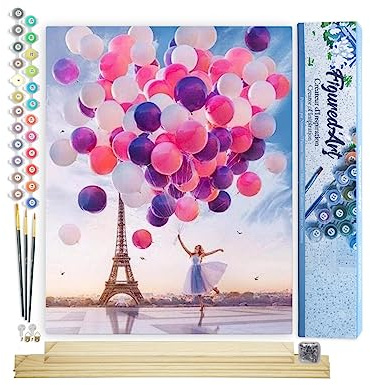 Figured'Art Malen Nach Zahlen Erwachsene Mit Rahmen Luftballons in Paris - Paint by Numbers Basteln DIY Bastelset 40x50cm Mit Keilrahmen (nicht gespannt)