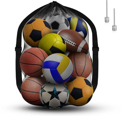 AMFUN Extra Große Ballnetz, Große Tasche aus Netzgewebe, Tragbare Ballnetz Sports Ball Ballnetz, mit Kordelzug und Schultergurt, für Fußball Basketball Fußball Volleyball Rugbyball