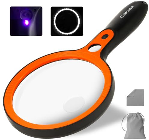 Große Lupe mit 36 LED-Licht, 10-Fach 20-Fach 45-Fach Beleuchtete Handlupe mit 1 UV-Licht für Leselupe Senioren, Lesen, Inspektion, Münzen, Inspektion, Hobbies