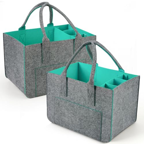 Eurhomewit Filtväska, shoppingväska med fack, filtväska, stor 30 l, vikbar och robust filt, shoppingkorgar, flaskväska, vedväska, leksaksväska, Turkos/2 stycken, Einheitsgröße