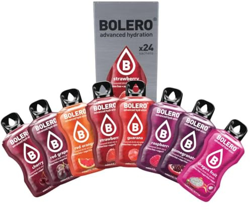 Bolero RED PUNCH MIX 24x3g | Poudre à jus sans sucre, édulcorée avec stévia + vitamine C | convient aux enfants, aux sportifs et aux diabétiques | sans gluten et adapté aux végétaliens