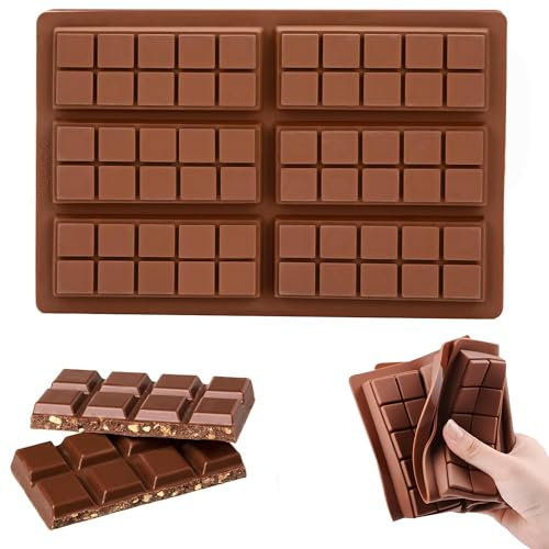 Stampo per Tavoletta di Cioccolato in Silicone Antiaderente Stampo per Cioccolato 6 Cavità per Cucina Cottura al Forno Fatto a Mano Cialde Energetiche Barretta Marron