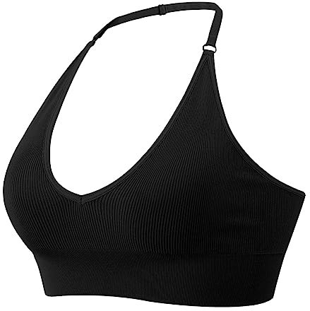 Generisch Damen Neckholder-Sport-BH, Push-Up, Rückfrei, Tiefer V-Ausschnitt, Verstellbare Träger, Schwarz, M