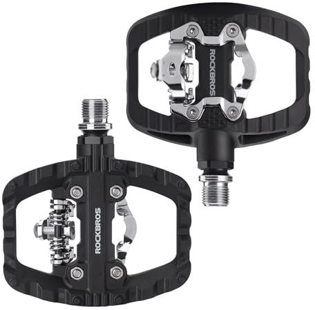 ROCKBROS Fahrradpedale Doppelfunktion, Klickpedale SPD und Flat Pedale rutschfeste, Klampen-Set Inklusive, Leichte Nylon Große Auflagefläche 9/16 Zoll Pedale für MTB, Gravel Bike, Rennrad