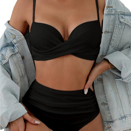 Harssidanzar Conjuntos de Bikini para Mujer Traje de baño de Dos Piezas Traje de baño con Tirantes Ajustables KL410EU