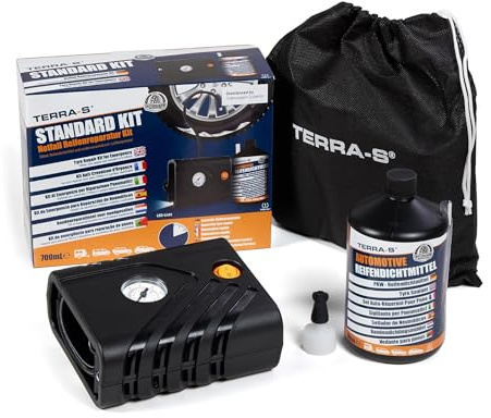 Volkswagen Kit di Riparazione Pneumatici Originale, Compressore d'Aria 12V con LED, Set con 700ml Sigillante, per Auto, SUV e Caravan