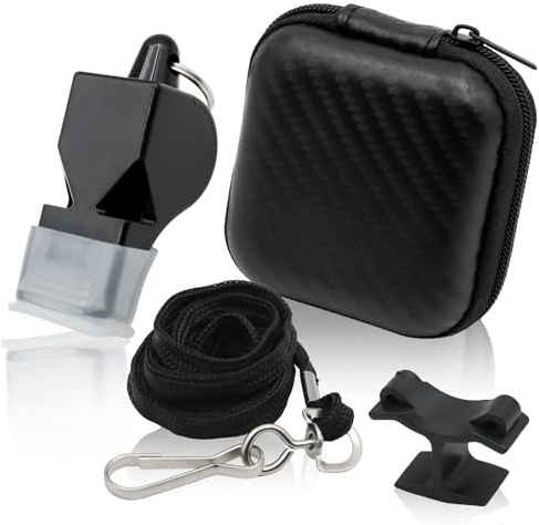 VEGCOO Silbato Arbitro Profesional, Silbato Deportivo de Plástico, Agarres con Cuerda y Caja de Almacenamiento, para Fútbol, Baloncesto y Deportes al Aire Libre, Entrenadores y Árbitros (1, Negro)