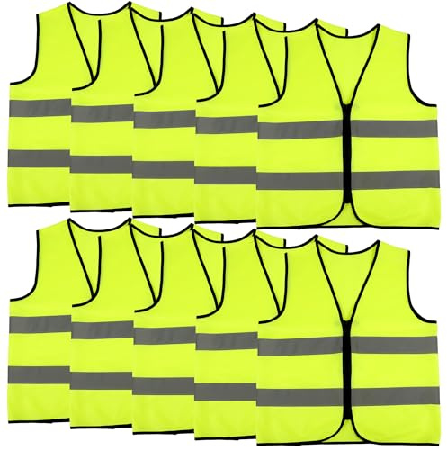10 Pcs Kids Hi Vis Vests Child High Visibility Reflective Vest Hi Vis Safety Vests with Reflective Strips for Children Outdoor School Traffic Activities (M(44 x 47 cm, 7-9 Years)