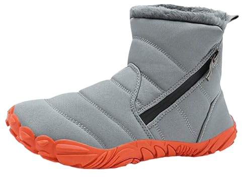 Botas de invierno para niños y niñas, botas de nieve con forro polar, botas de nieve para niños, antideslizantes, con cremallera, zapatos térmicos anchos para caminar y senderismo, gris oscuro, 33 EU