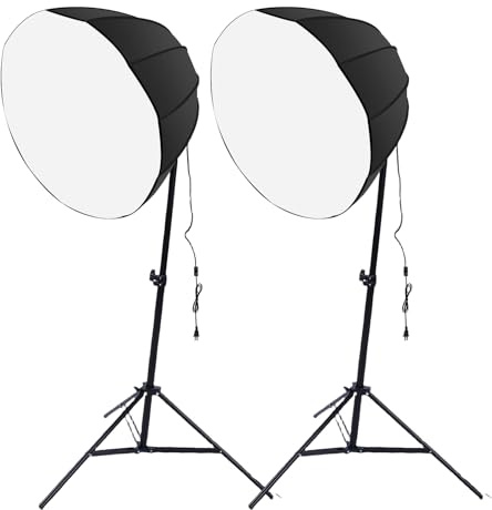 Denash 2 Set Fotolampor med 85 W Energisparlampa, 3 Färger Justerbar Ljusstyrka 1 100 Via Fjärrkontroll, med 60 Cm 12-sidig Mjuklåda och 2,1 M Stativ (europeiska bestämmelser)