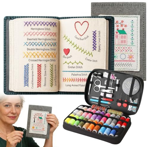 CEWROM Embroidery Stitch Book, DIY-broderiset för nybörjare, bärbar broderibok med steg-för-steg-instruktioner för 143 stygn, sömnadsövningsguide för nybörjare