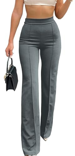 HAWILAND Women Ladies Wide Leg Trousers Work Office Smart Casual Elegant High Elasticated Waist Bootcut Long Pants Flared Leggings | Smart Casaul Long Bootcut Trousers Leggings, Stretch Fit Elasticated Waist Pants