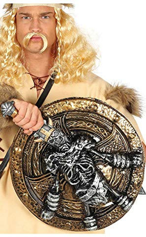FIESTAS GUIRCA | Escudo Medieval con Espada (Escudo 45 cm, Espada 57 cm) - Accesorio para Disfraz de Guerrero Vikingo, Caballero, Cruzado - Hombre Niño Fiesta Carnaval Halloween - Oro