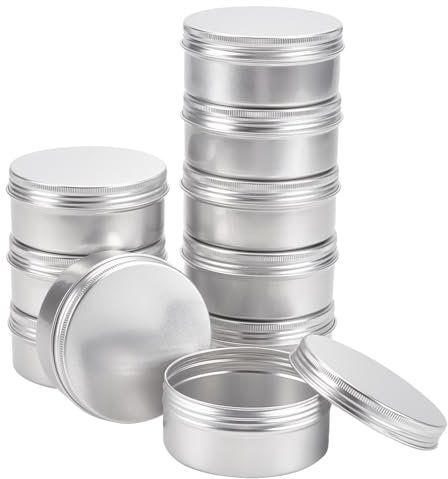 BENECREAT 10 Stücke 150 ml Aluminium Zinn Gläser, Runde Aluminium Blechdosen Kosmetische Behälter mit Schraubdeckel Deckel für DIY Handwerk Salve Kerze Reise Lagerung-Platin