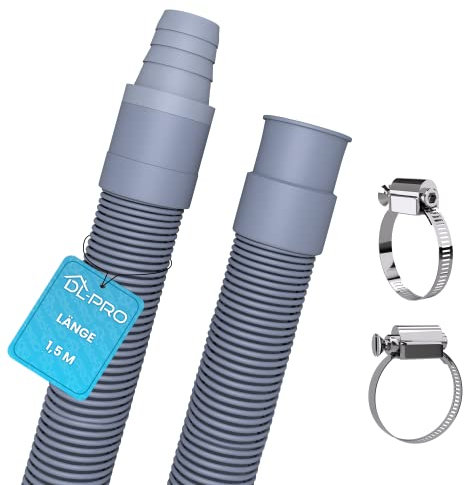DL-pro Tubo di scarico universale da 1,5 m con fascette [Ø 19 mm] per lavatrice – Estensione tubo flessibile [perfetta tenuta] – Tubo di scarico per lavastoviglie e lavatrice