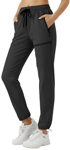 StaySlim promenadbyxor för dam utomhus vandringsbyxor lätta cargobyxor med dragkedja fickor snabbtorkande damer överbyxor UPF 50 UV-skydd, #H Svart, S