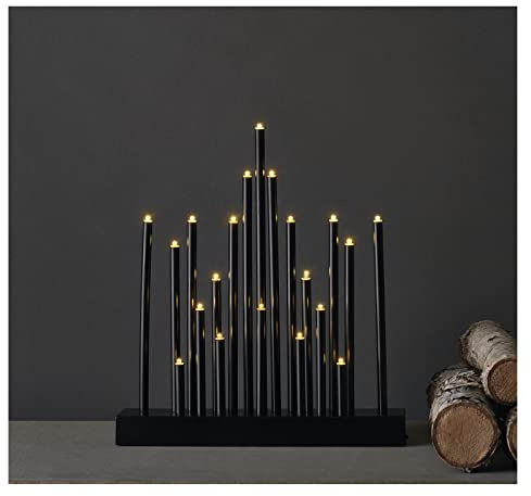 EMOS DCAW04 DCAW04 - Candelabro led con 20 Velas Efecto Estrella (Funciona con 3 Pilas AA, para Interiores, IP20, 6/18 h, función de Temporizador, 27, 5 x 25 cm), Color Negro