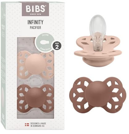 BIBS Infinity, ciuccio simmetrico, senza bisfenolo, tettarella in silicone simmetrica, capezzolo simmetrico, silicone, 6-18 mesi (confezione da 2), Blush/Woodchuck