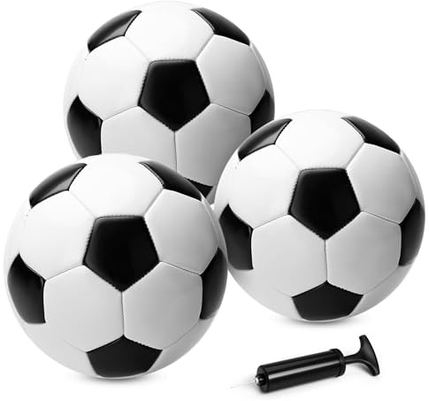 U&C Planet 3 Packung Größe 3 Fußball für Kinder Klassische Fußball schwarz und weiß Kleine Soccerball mit Pumpe Baby Football Leichtgewicht Kleinkind Indoor Outdoor Spiel