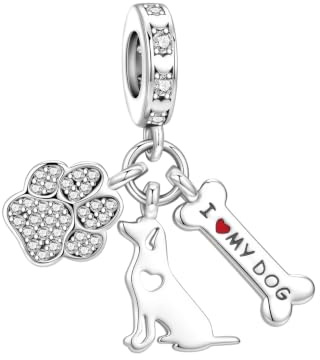 CYCUFF Charms en Argent Sterling 925 pour Bracelet Européen & Colliers Pendentifs Perles Bijoux Cadeau pour les Femmes Famille Amis (charme os de chien)