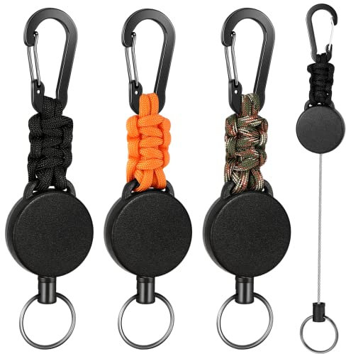 3Pcs Llavero Retráctil con Clip, Llaveros Retráctiles, Llavero Retráctil Resistente con Paracord, Llavero Extensible Retractil Cable Acero para Soporte de Tarjeta ID