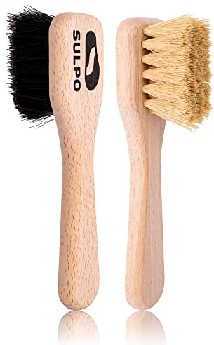 SULPO Spazzole per stendere la crema sulle scarpe - Kit cura della scarpa - Spazzole morbide - Set di 2 - Color nero - naturale