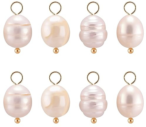 Beebeecraft 1 Scatola 30 Pezzi Grandi Ciondoli di Perle D'Acqua Dolce Naturali Coltivate con Perni A Testa Sferica In Ottone Placcato Oro 18K Pendenti con Riso per Braccialetti Collane