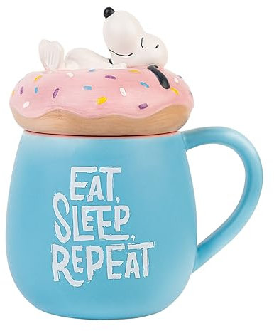 Grupo Erik Taza Snoopy - Taza con Tapa grande para Desayuno XL (500ml) │ Regalos Snoopy Merchandising - Tazas originales para regalar amigas de Cerámica