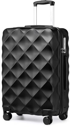British Traveller Hartschalenkoffer Mittelgroß 64 x 43 x 26.5 cm, Reisekoffer aus ABS + PC mit TSA-Schloss, Koffer Trolleys mit 4 Rollen für Reisen und Business, Schwarz