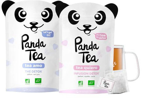 Panda Tea - Thé Minceur et Infusion Detox Bio - Nouveaux parfum Brule Graisse, Coupe Faim, Draineur, Slim Fit, Tisane à Froid ou Chaud ou Glacée - Certifié Biologique - Cure 56 Sachets Coton