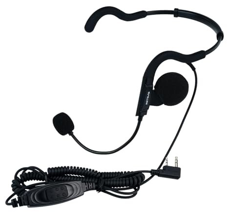 Retevis Walkie Talkie Headset, Behind Head Earpiece, Adjustable Headphone with Boom Mic, Compatible with Baofeng UV-5R eSynic RT24 RT27 RT85 RT86 2 Way Radio Headset (1 Pcs)