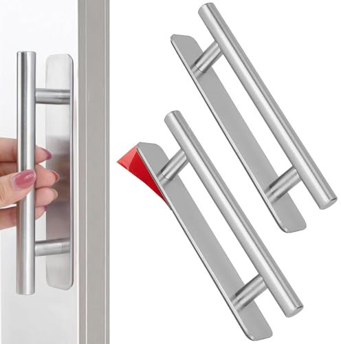 Selbstklebende Möbelgriffe, 2 Stück Edelstahl Schrankgriffe, Ohne Bohren Griffe, Selbstklebende Griffe, 150Millimeter Schubladengriffe, für Kühlschränke, Kleiderschrank, Küche, Schiebetür, Silber