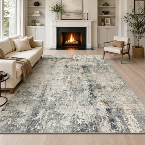 Capslpad Graugold Abstraktes Teppich Wohnzimmer 160x230cm rutschfest Kurzflor Kunstwolle Schlafzimmer Teppich Waschbar Minimalistisch Bettvorleger Teppiche für Wohnzimmer Schlafzimmer Büro Dekor