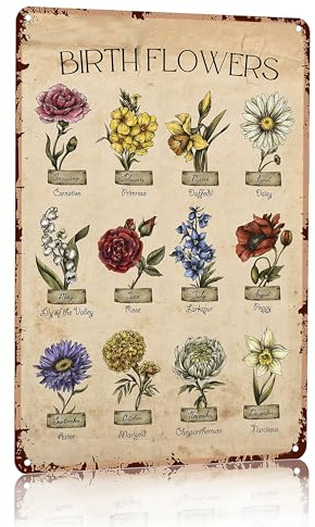 Bestylez Garden Gifts Vintage Gardening Signs Mom Grandma Birth Month Flower Metal Sign for Home Garden Greenhouse Living Room Bedroom Yard Cottage Outdoor Decor 8X12 Inch (3355)