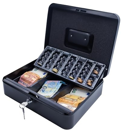 iggual Caja de Efectivo con 2 Llaves para Contar y Transportar Dinero, Caja de caudales portátil con Bandeja Organizador de Monedas y Billetes, Negro