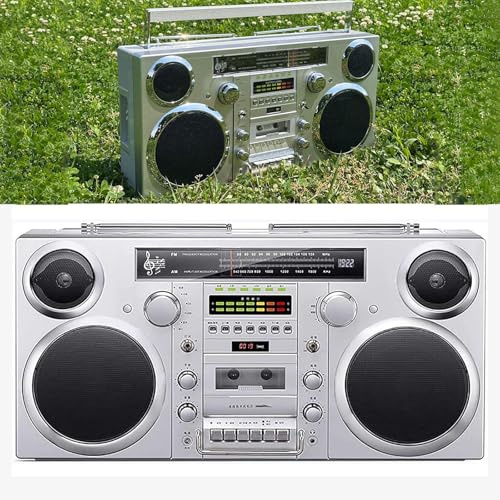 Reproductor CD Y Casete Retro, Radiocasete PortáTil con Altavoces EstéReo Y Antena Doble Varilla, 6 Modos ReproduccióN, Entrada Auxiliar Y ConversióN USB/SD para Hogar, Familia Y Viajes,Silver
